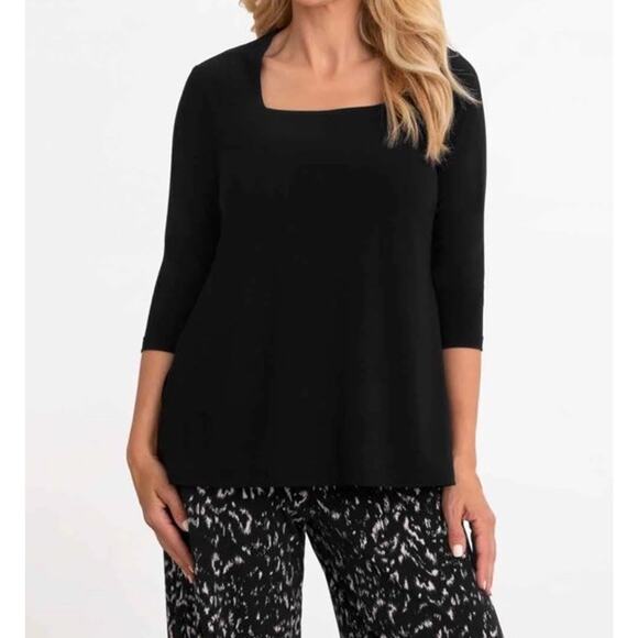 Sympli Tops - Sympli Women's Size 8 Black Square Neck 3/4 Sleeve Tunic Top Canada Minimalist